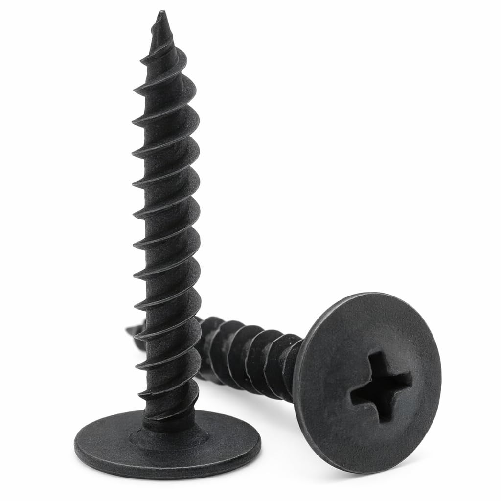 4.2mm x 13mm Keple Wafer Head Self Tapping Screw Black Phosphate, Modified Truss Head Wood Screws, Carbon Steel Fine Thread Phillips Drive, Pozi Flanged Head for Sheet Metal and Plasterboard (50 pcs)