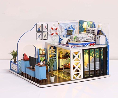 Toyouna Miniature DIY Dollhouse Kit with Furniture Accessories Creative Gift For lovers and friends(Blue Coast)