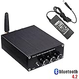 [Updated] BT20A Bluetooth 4.2 Stereo Audio 2 Channel Amplifier Receiver Mini Hi-Fi Class D Integrated Amp 2.0CH for Home Speakers 100W x 2 with Bass and Treble Control TPA3116 (with Power Supply)