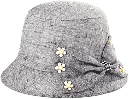 Vintage Linen Cotton Gatsby Hat with Floral Derby Cloche Bucket Vijiv Women main image 2