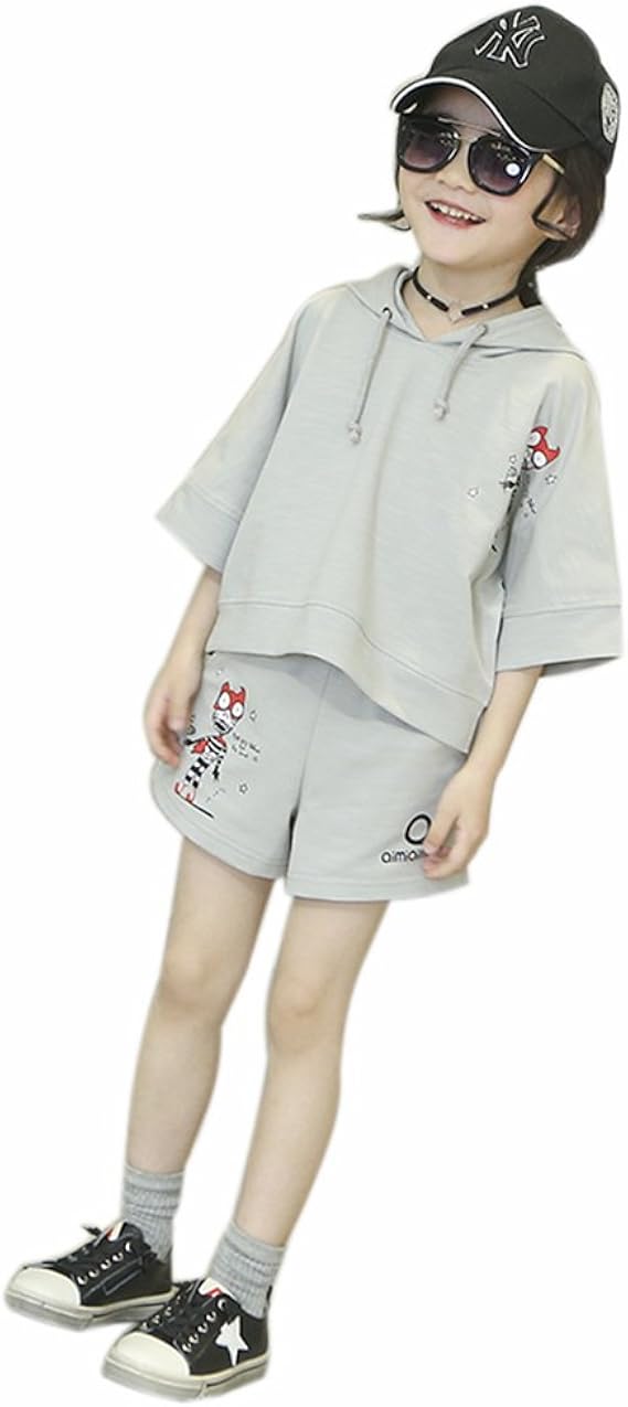 Amazon L S エル エス 子供服 女の子 上下セット 上着 Tシャツ ショートパンツセット ベビー服 长袖 女児 ウェア 春 夏 130cm グレー Tシャツ カットソー 通販