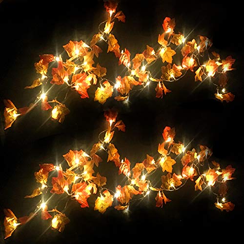 GIAGY Fall Decor,Fall Garland,Thanksgiving Decor,Christmas Decor Lighted Fall Wreath Halloween String Lights [ 14.7 Feet &40 Lights ] - Thumbnail 6