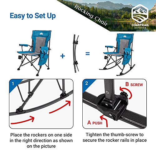 Coastrail Outdoor Folding Rocking Chair with Detachable Rockers 2 in 1