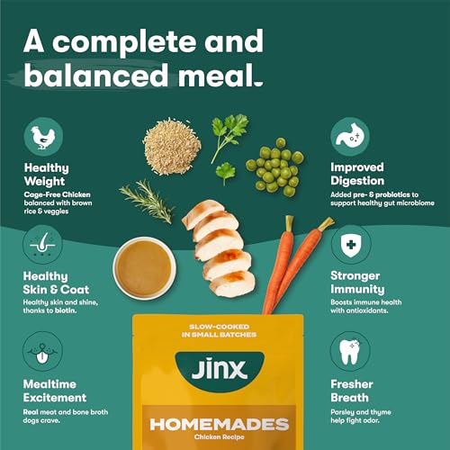 JINX CHICKEN DOG WET FOOD, MEAL OR MIX IN DOG TOPPERS FOR DRY FOOD, MADE WITH REAL CHICKEN, BONE BROTH & BROWN RICE, NO FILLERS, PUPPY, ADULT, SENIOR, 9OZ, 6 PACK