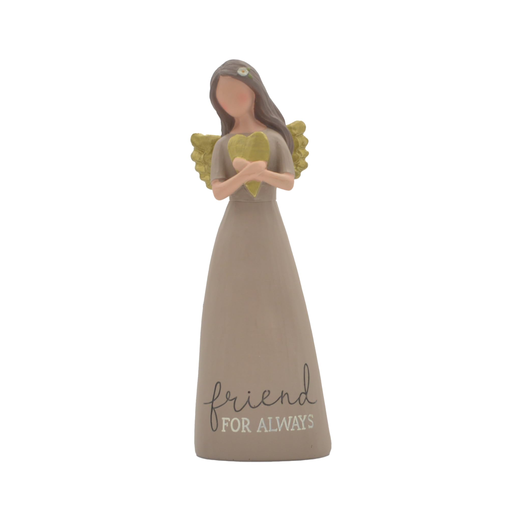 Feather & Grace Angel Figurine – Handcrafted Resin Friendship Ornament with Gold Heart & Wings – ‘Friend For Always’ Collectible Gift 14cm