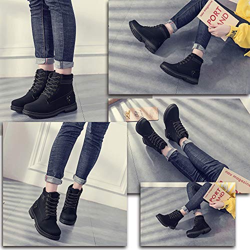 Athlefit-Womens-Lace-up-Ankle-Boots-Work-Waterproof-Low-Heel-Combat-Booties