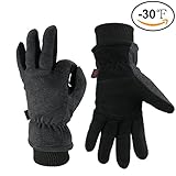 OZERO Work Gloves -30°F Coldproof Winter Ski Snow Glove - Deerskin Leather Palm & Polar Fleece Back with Insulated Cotton - Windproof Water-resistant Warm hands in Cold Weather for Women Men - Gray(M)