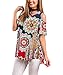 ZRMY Women's Cold Shoulder Floral Print Blouse Short Sleeve T-Shirts Criss Cross Tunic Tops (Multicolored, XL)