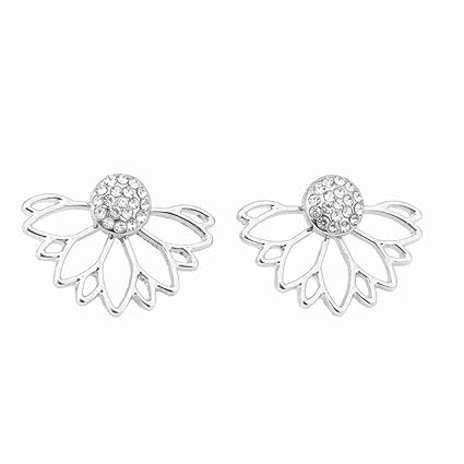 Bobury Boucles Doreilles Fleur De Cristal Lotus Boucles Doreilles Plaqué Argent Or Double Face Femmes