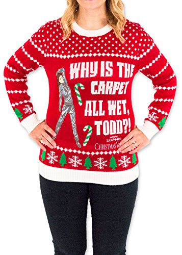 Women's Christmas Vacation Carpet All Wet Todd Ugly Sweater in Red by Festified (X-Large)