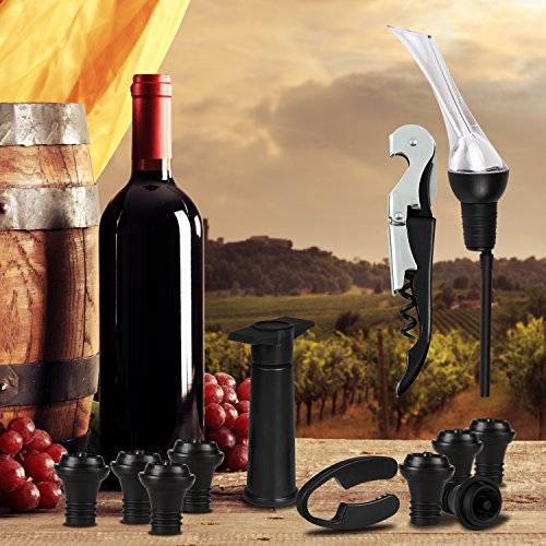 All in One Wine Accessories Sets Wine Saver Wine Aerator Pourer 1 Waiter Corkscrew Wine Opener 8 Vacuum Stoppers 1 Wine Bottle Foil Cutter - Thumbnail 6