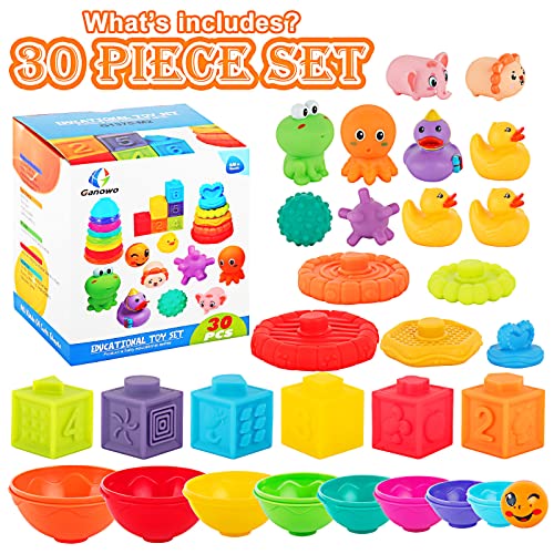 Ganowo Baby Montessori Toys, Stacking Building Blocks Activity Infant Toys, Sensory Preschool Learning Educational Toys for Toddler 12M+