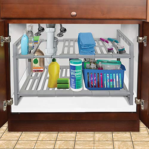 Smart Design 2Tier Under Sink Expandable Organizer w/ 6 Adjustable