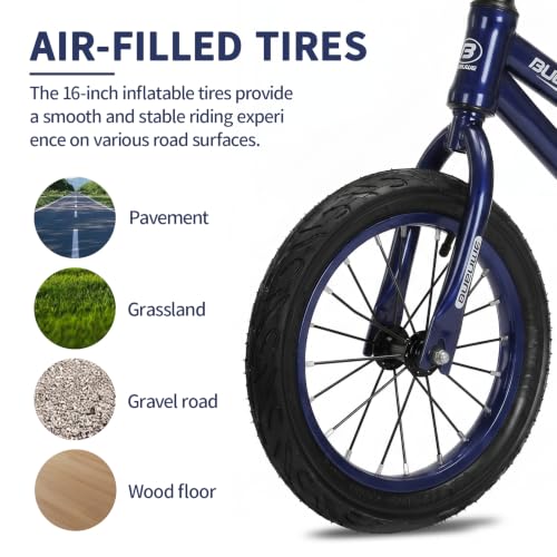 Bueuwe 16 Inch Balance Bike for Big Kids Aged 4 5 6 7 8 and 9 Years Old Boys Girls,Large No Pedal Training Bicycle, Adjustable Seat, Pneumatic Tires, Quick Assembly