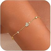Dainty CZ Love Heart Bracelets for Women 925 Sterling Silver Cute Charm Bracelet Friendship Bracelets 14K Gold Plated Cubic Zirconia Teacher Bracelet Jewelry Birthday Christmas Gift