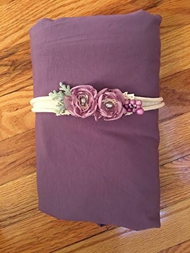 Handmade Lavender newborn headband and wrap swaddle set photography prop, organic baby girl flower band photoshoot props, jersey knit fabric