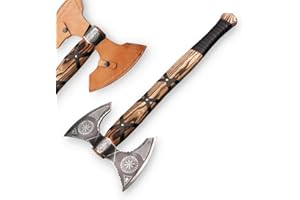 FH TRADERS Custom Handmade Double Head Berserker Axe – Viking Style High Carbon Steel Blade Axe ASH-Wooden Handle – Gift for Men, Camping & Outdoor Decorative Collectible with Leather Cover.
