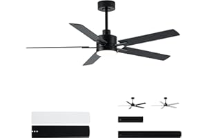 LANMEL 52Inch Ceiling Fan with Light 5-Blade Flush Mount Ceiling Fan with Light 6 Speed Adjustable Silent Dc Motor Modern Bla