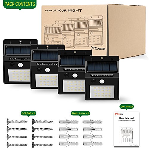 Solar Lights Outdoor, Costech Super Bright 20 LED Motion Sensor Solar Lights (4 PACK); Auto ON/OFF, Wireless Easy Installation, Security Outdoor Lights/Wall Lights for Driveway, Yard, Pathway - Thumbnail 6