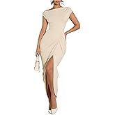 Floerns Women's Elegant Long Dress Asymmetrical Off Shoulder Ruched Slit Bodycon Cocktail Dresses