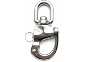 QualiTime 124mm(4.88") Large Swivel Eye Snap Shackle - 316 Stainless Steel Quick Release Snap Shackle for Sailing, Rigging, SCBA Mask Clip, Spinnaker Halyard Snap Shackle
