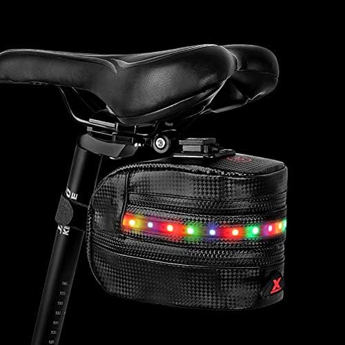 GSTARKL Bicycle Saddle Bag, Strap-On Bike Seat Pack Bag Waterproof Zipper Wedge Pack for Cycling with LED Taillight Mesh Pocket