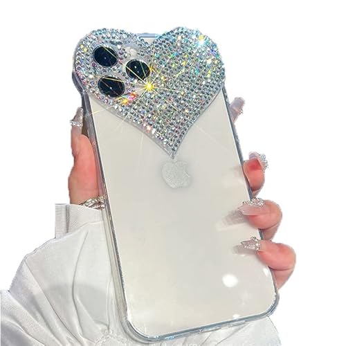 HPHRE Clear Glitter Case Compatible with iPhone 14, 3D Heart Design Phone  Cover with Girly Bling Diamond Rhinestone Sparkle Loving Hearts Slim Fit