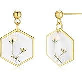AUNTESIGN Forget-Me-Not and Queen Anne's Lace Pressed Wildflower Earrings | Pressed Flower Earrings | Handmade Drop and Dangle Earrings | Gift for Woman