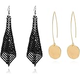 Gold Sequin Earrings Lightweight Metal Mesh Grid Tassel Drop Dangle Earrings Long Hook Earrings Women