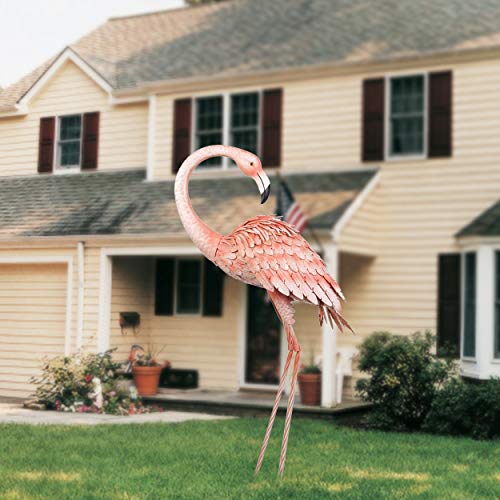 Kircust Garden Standing Flamingo Ornaments Statue Tall Yard Art Decor, Outdoor Durable Metal Bird Sculpture for Lawn Patio Walkway Backyard Ornaments, 38.5-Inch, Pink - Thumbnail 7
