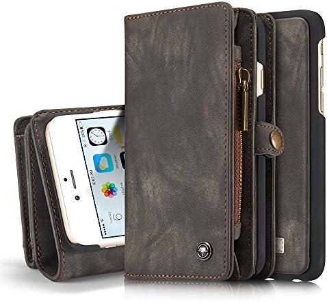 iPhone 6 Plus/6s Plus 5.5" Case Wallet with Card Slot, Black, Billfold Zippered Detachable Magnetic Phone Case