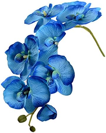 2 Pcs Artificial Orchid Flower Stems 37.5 inch Faux Blue Phalaenopsis Flower Branches 8 Heads Silk Real Touch Butterfly Phalaenopsis Orchid Fake Cymbidium Stems for Wedding Home Garden Decoration