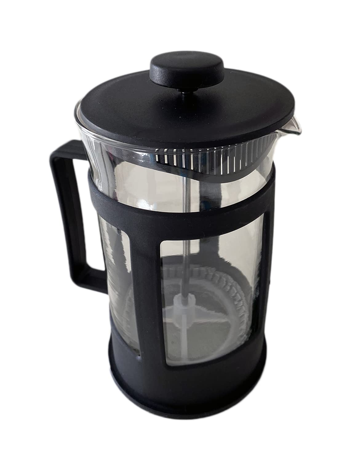 Generico Glass Teapot (600 ml) Black, French Teapot with Stainless Steel Filter, 9 cm Diameter, 17 cm High, Plastic Handles