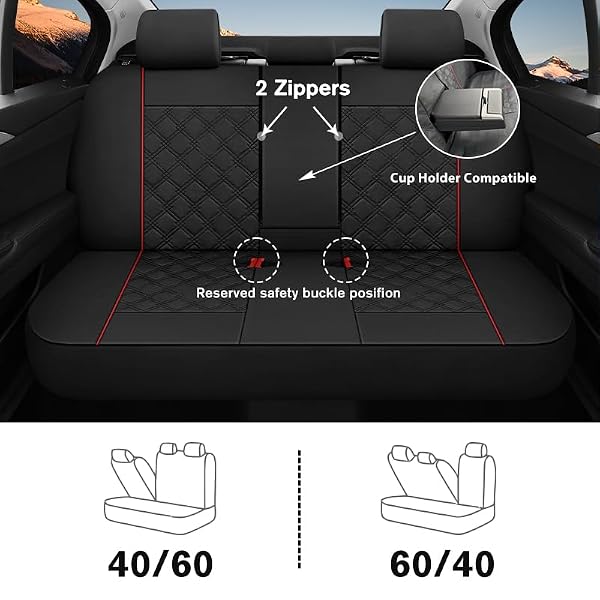 YGL LUXURY PU LEATHER CAR SEAT COVERS FULL SET, NON-SLIP SEAT COVER PROTECTORS, UNIVERSAL FIT FOR CARS, TRUCKS, SUVS, VANS, PICKUPS, AIRBAG COMPATIBLE, SEAT COVERS FOR CAR INTERIOR (BLACK/RED)
