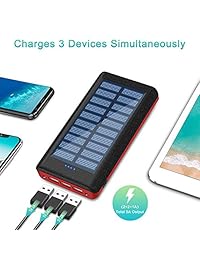 Cargador solar de batería portátil de 25000 mAh, 3 salidas con linterna y ventilador USB pequeño, compatible con teléfonos Android, tabletas y otros dispositivos inteligentes