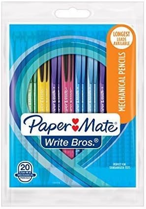 Paper Mate Write Bros Mechanical Lead Pencils, Assorted, #2, 0.7mm, 20/Pack. Great for Home, Office, Work and Business, and School Use, Good Grip, Easy Lead Dispenser, Writing Utensils.
