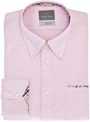 Thomas Dean Men's Pink Solid Button Down Sport Shirt Medium