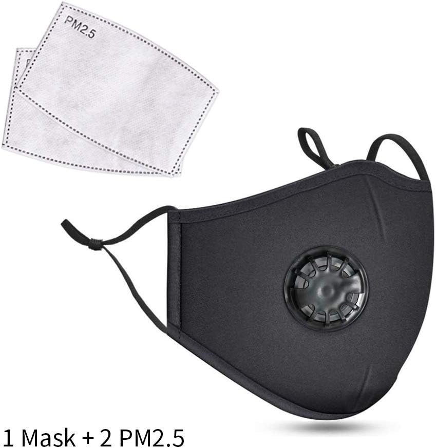 Safety Dust Mask,Breathing Valve Respirator with 2 PM2.5 Filters,Easy Breathe Reusable Washable Face Mask,Protection from Dust, Pollen, Pet Dander, Other Airborne Irritants (Black)