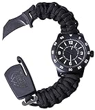 OUTDOOR EDGE Zinc ParaClaw CQD Survival Watch with Black Heavy Duty Paracord Bracelet, 1.5 Inch Knife Blade, Large