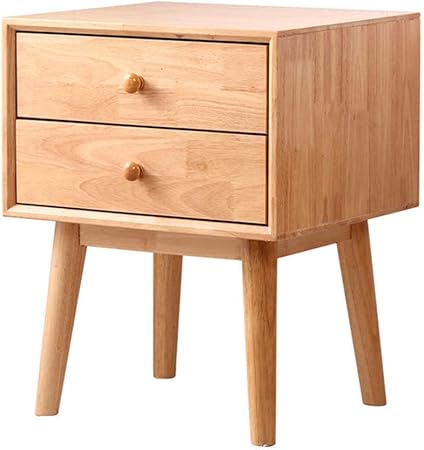 Kutera Bedside Table All Solid Wood Rubber Wood Bedroom Simple Double Drawer Bedside Table Multi Function Storage Art Style Furniture Bedroom Furniture Wood Color Amazon Co Uk Kitchen Home