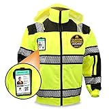 KwikSafety (Charlotte, NC) ENFORCER | Class 3 Safety Bomber Jacket | High Visibility ANSI Compliant OSHA | Detachable Chest iPocket Foldable Hoodie Thermal Lining Construction Work Wear | X-Large