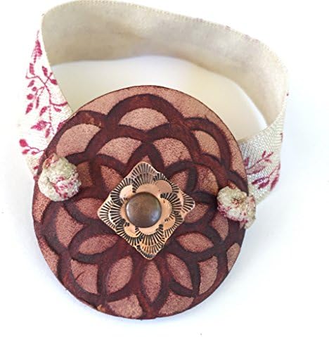 Boho Leather Ponytail Holder Round with Stamped Copper and Flat Elastic by BANDANA GIRL Ponytail Wrap Hair Accessory, Gift For Her, Hair Band, Gift Idea for Her for Women with Long Hair