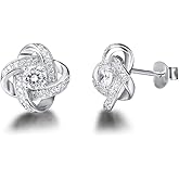 FANCIME White Gold Plated Real Sterling Silver Hypoallergenic Stunning Cubic Zirconia CZs Big/Large Daith Flower Knot Studs Earrings For Women Wedding Bridal,Size 12mm