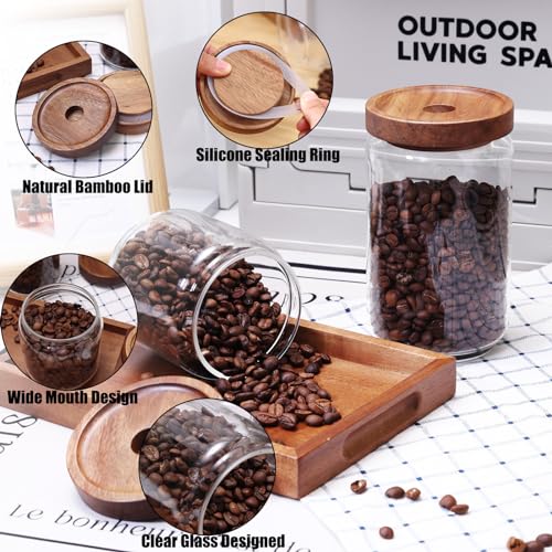 REFSAVER Glass Jar with Lid Coffee Canister with Airtight Bamboo Wooden Lid Glass Storage Containers for Candy,Tea,Coffee,Sugar,Cookie,Spice 17OZ