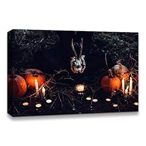 Canvas Wall Art Halloween Pumpkin Lantern Painting Artwork for Home Prints Framed - 12x18 inches