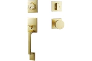 dairazan Satin-Brass Modern Front Door-Handle - Entry Door Lock with 3 Keys Single Cylinder Deadbolt,Exterior Door Knob Set Reversible for Left and Right Hand