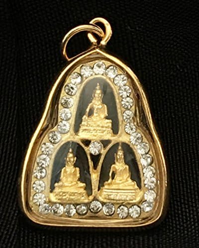 Pendant Necklace Buddhist Phra Kaew Morakot Emerald Holy Amulet Crystal Gold Miracle Gift, Thai Amulet Pendant Necklace Statue for Fortune Luck Success