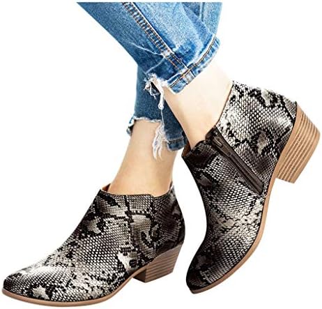 QBQCBB Women's Leopard Snake Skin Ankle Booties Rome Retro Short Ankle Boots Casual Zipper Square Heels Shoes