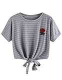 SweatyRocks Women's Loose Short Sleeve Summer Crop T-shirt Tops Blouse Grey X-Large
