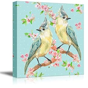 Canvas Wall Art for Living Room,Bedroom Home Artwork Paintings Flower and Bird Ready to Hang - 12x12 inches